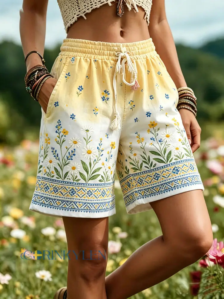 Damer Svensk midsommarfest minnesart-print shorts - A / S