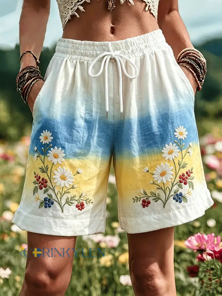 Damer Svensk midsommarfest minnesart-print shorts - A / S