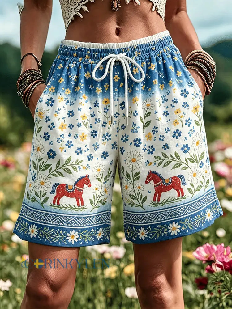 Damer Svensk midsommarfest minnesart-print shorts - A / S