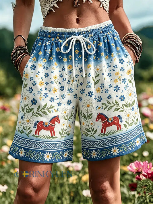 Damer Svensk midsommarfest minnesart-print shorts - A / S