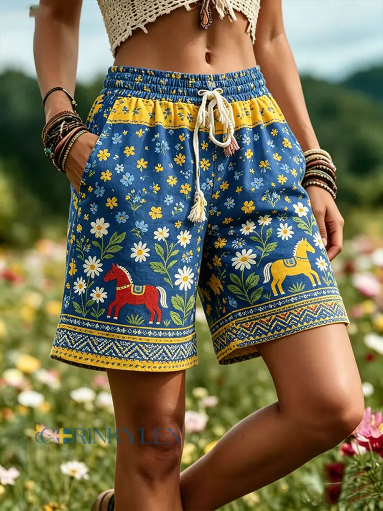 Damer Svensk midsommarfest minnesart-print shorts - A / S