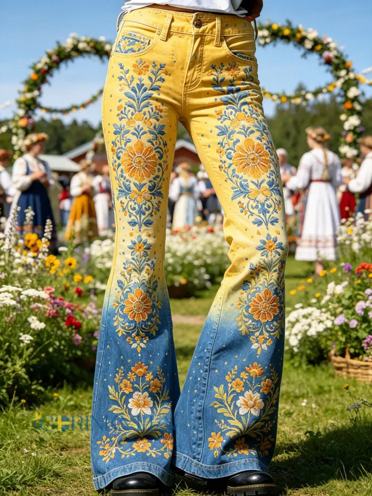 Damer Svensk midsommarfest minneskonsttryck byxor - A / S