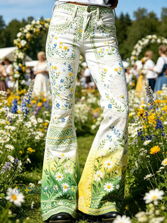 Damer Svensk midsommarfest minneskonsttryck byxor - A / S