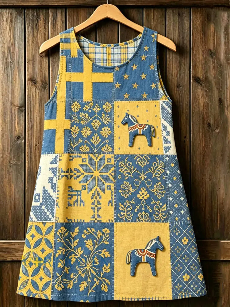Damer Svensk midsommarfest minneskonsttryck klänning - A / S