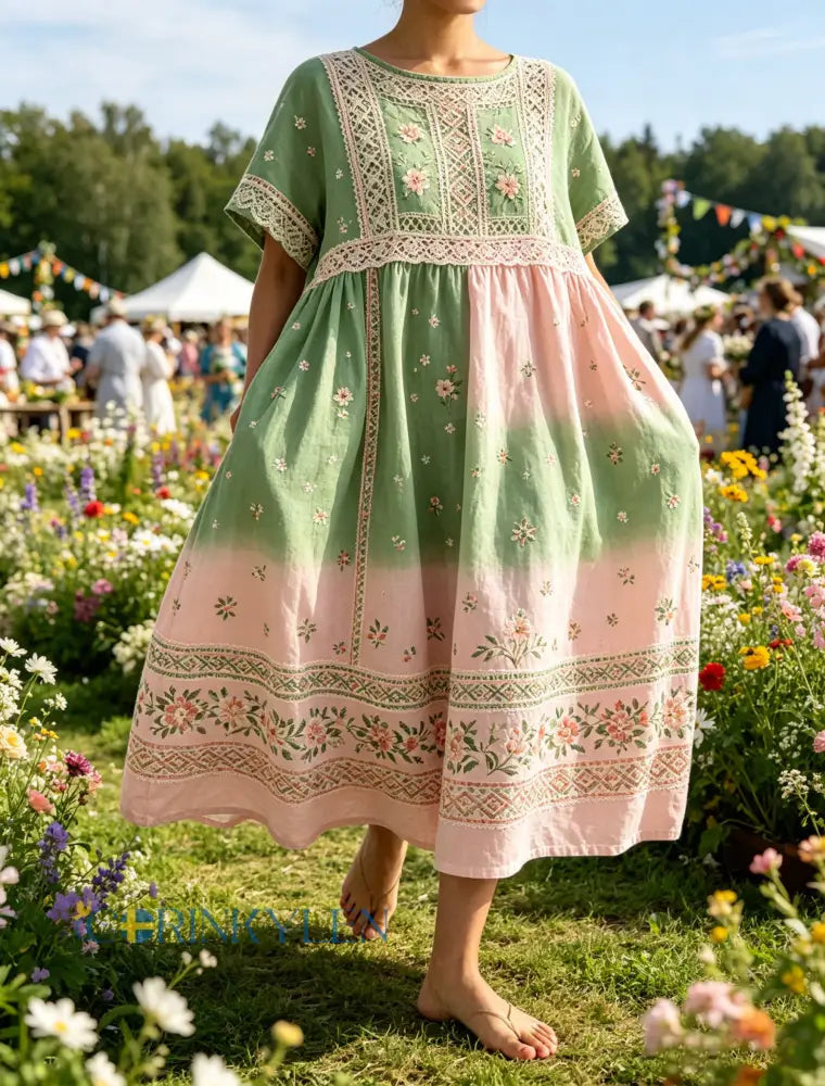 Damer Svensk midsommarfest minneskonsttryck maxiklänning - A / S