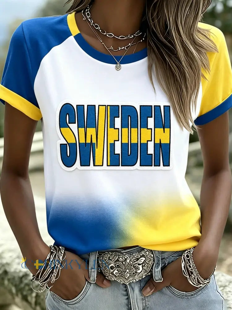 Damer Svensk midsommarfest minneskonsttryck T-shirt - A / S