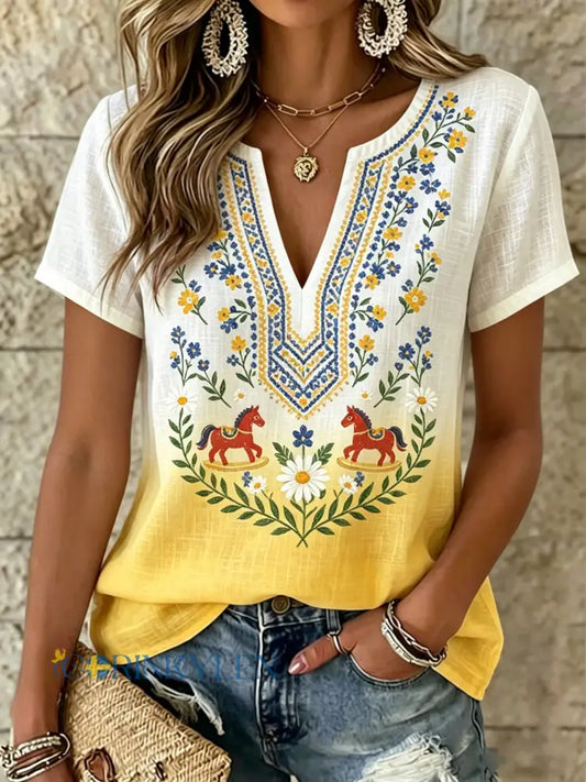 Damer Svensk midsommarfest minneskonsttryck T-shirt - A / S
