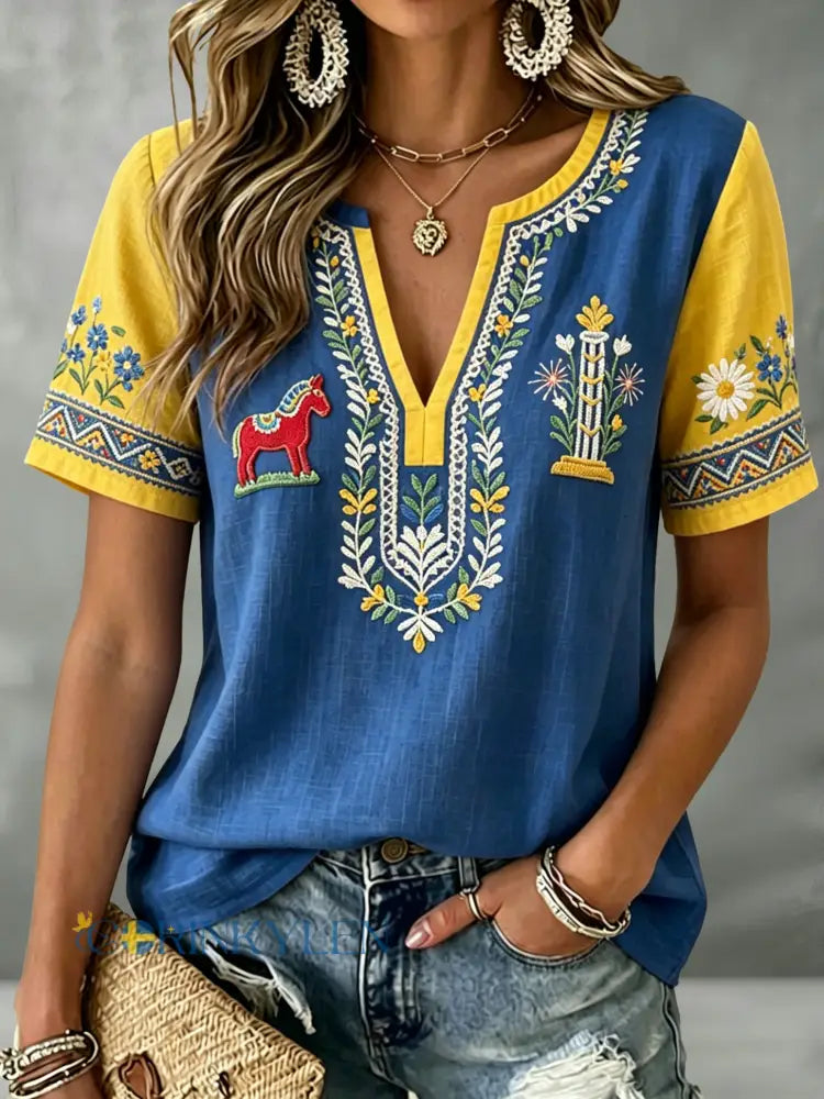 Damer Svensk midsommarfest minneskonsttryck T-shirt - A / S