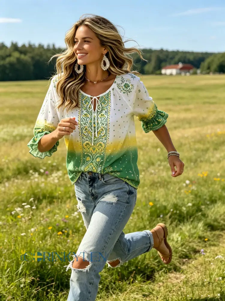 Damer Svensk midsommarfest minneskonsttryck T-shirt - B / S