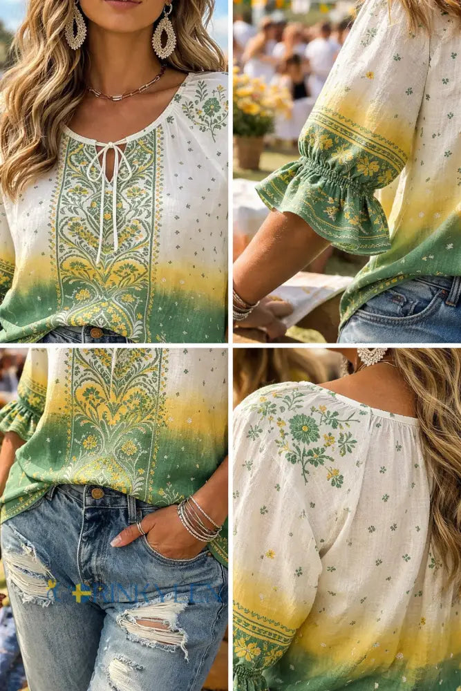 Damer Svensk midsommarfest minneskonsttryck T-shirt - G / S
