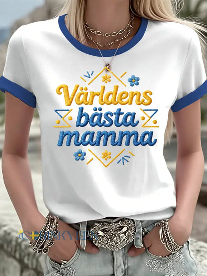 Damer Svensk Morsdag Tryckt T-shirt - vit / S
