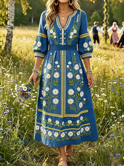 Damer Sverige Blommiga konsttryck Linneklänningar