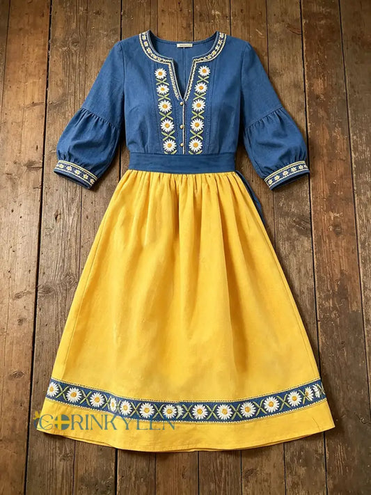 Damer Sverige Blommiga konsttryck Linneklänningar - som bild / S