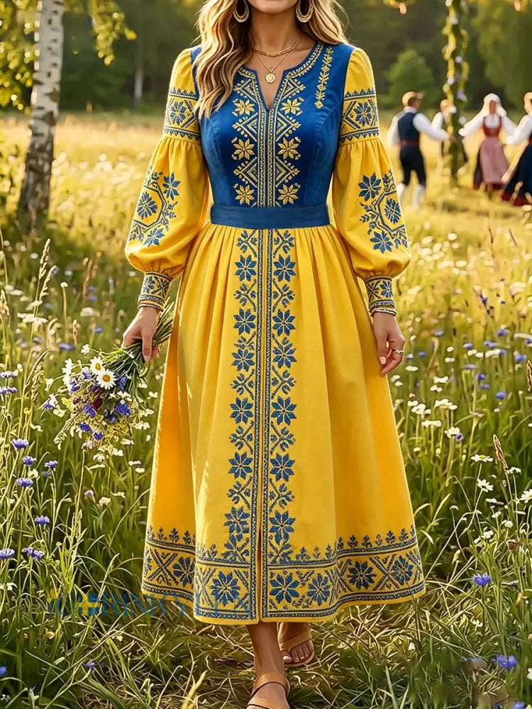 Damer Sverige Blommiga konsttryck Linneklänningar - som bild / S