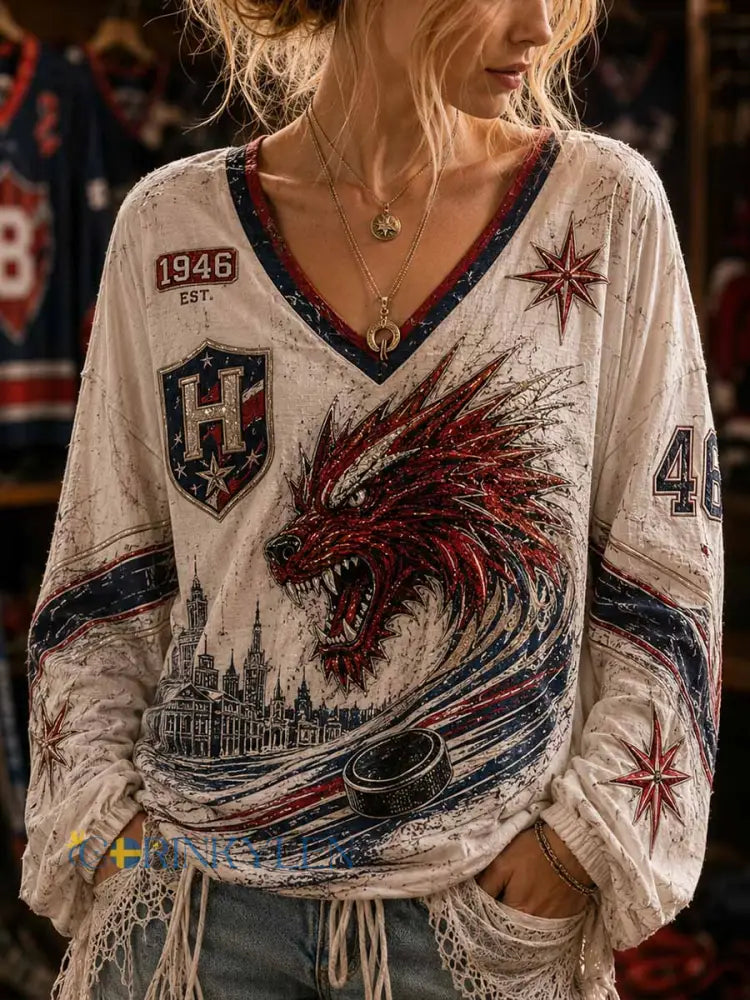 Damer Tröja med grafiskt tryck och långa ärmarna för traditionell ishockey - som bild / S