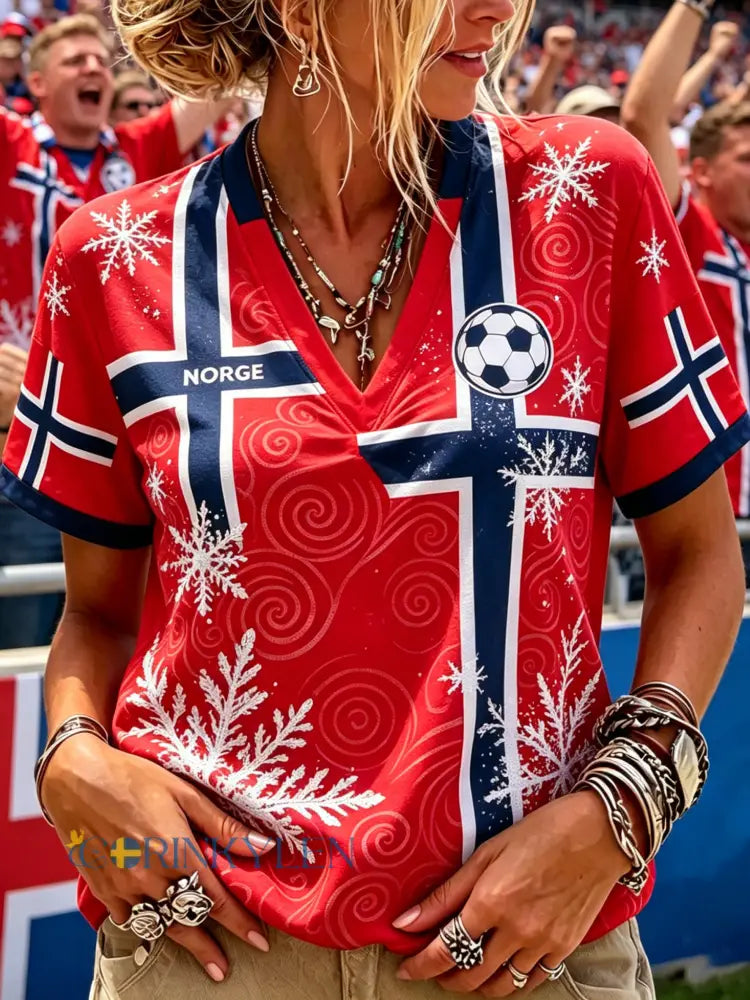 Damernas fotbollssupporterkultur och konsttryck T-shirt från Norge - A / S