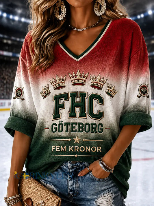 Damernas Göteborgs femfaldiga mästare V-ringad t-shirt - som bild / S