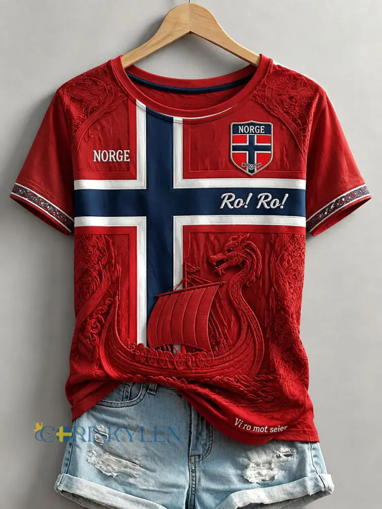 Damernas Norge-viking T-shirts - röd / S