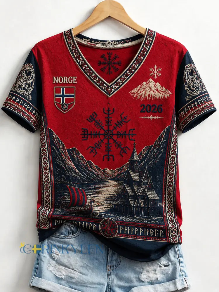 Damernas Norge Viking V-ringad T-shirt - som bild / S