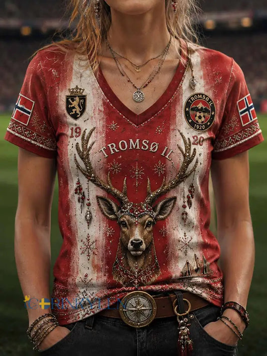 Damernas norska fotbollsklubb från Nordkap mönstrad tryckt t-shirt - som bild / S