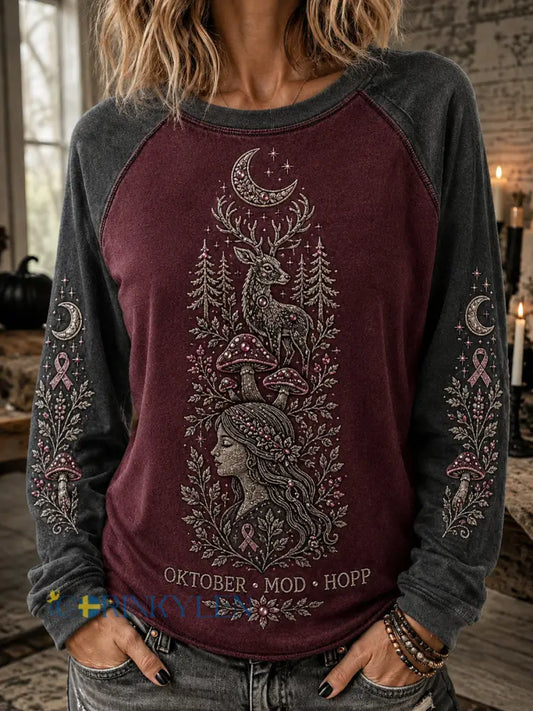 Damernas retro-Halloween-T-shirt för bröstcancermedvetenhet - som bild / S
