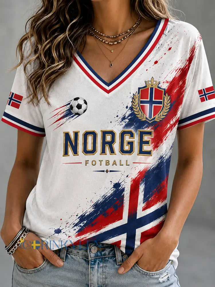 Damernas retro nordisk stil norsk fotbollsupporter konsttryck avslappnad topp - A / S