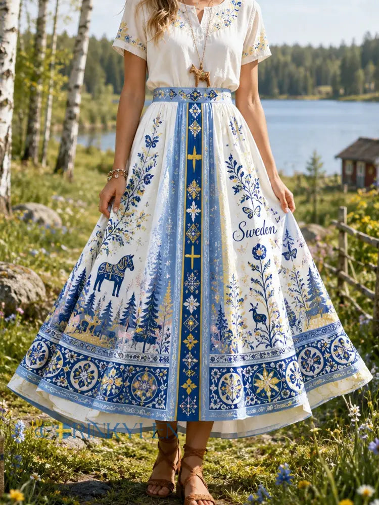 Damernas svenska midsommarfest minneskonsttryckskjol - A / S