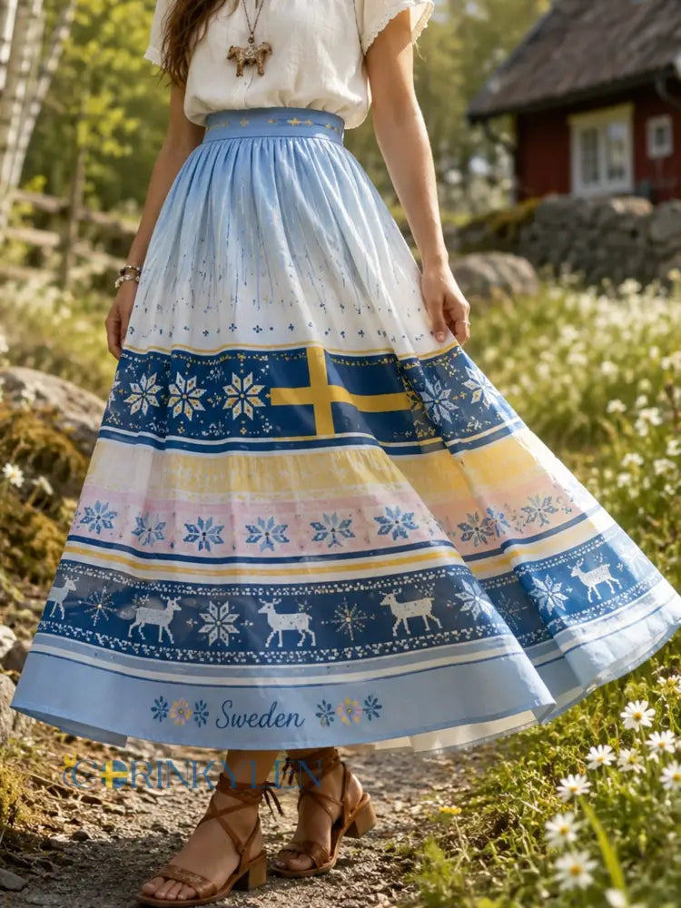 Damernas svenska midsommarfest minneskonsttryckskjol - A / S