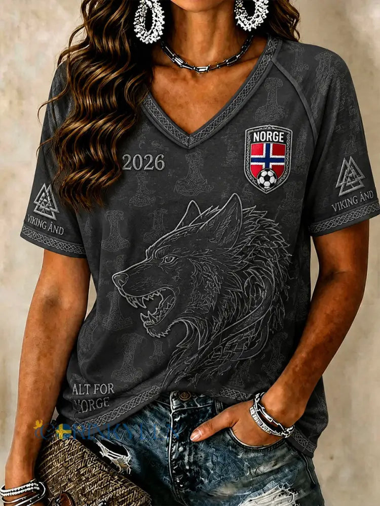 Damers norska fotbollsv-ringade t-shirts - mörk grå / S