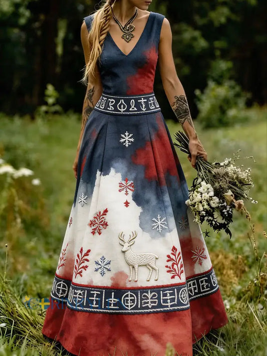 Damklänning i skandinavisk-nordisk stil med blommönster - som bild / S