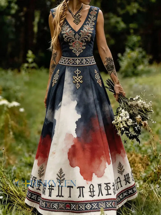 Damklänning i skandinavisk-nordisk stil med blommönster - som bild / S