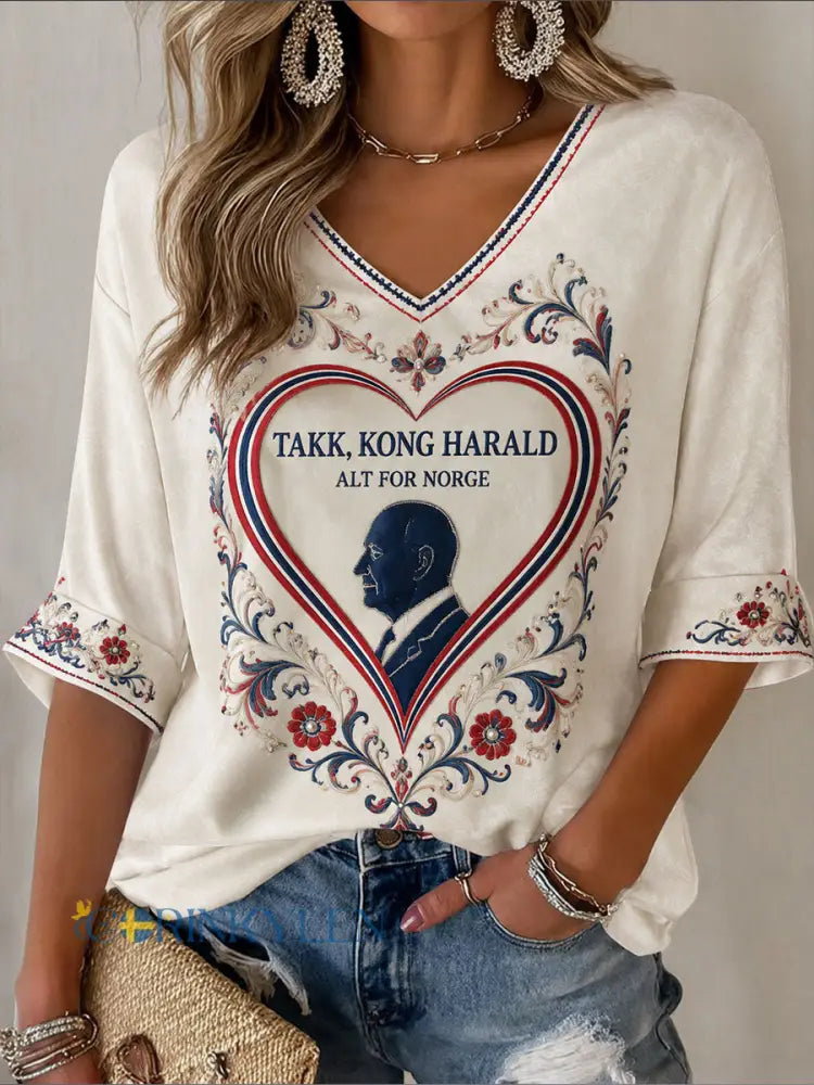 Damm-T-shirt med tryck Rip Norway Harald - Aprikot / S