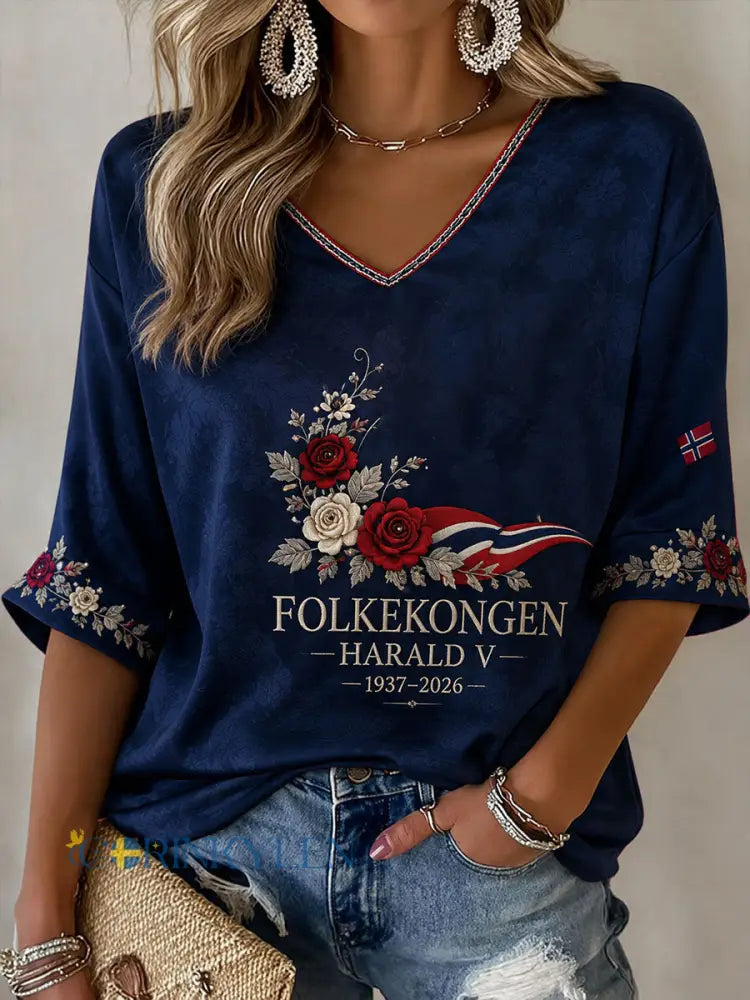 Damm-T-shirt med tryck Rip Norway Harald - blå sjöfart / S