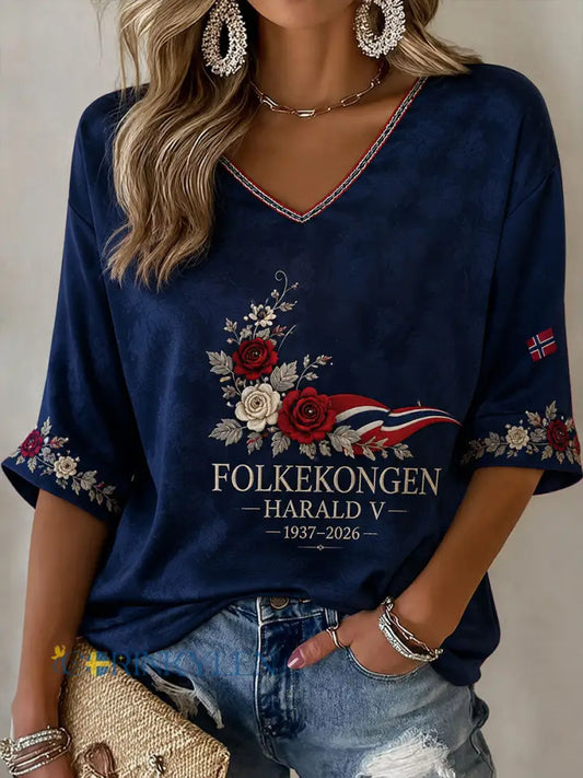 Damm-T-shirt med tryck Rip Norway Harald - blå sjöfart / S