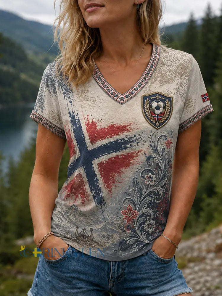 Dammens Heia Norge fotbollssupportergrafik T-shirt - som bild / S