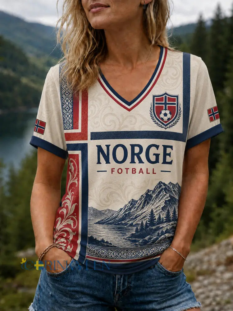 Dammens Heia Norge fotbollssupportergrafik T-shirt - som bild / S