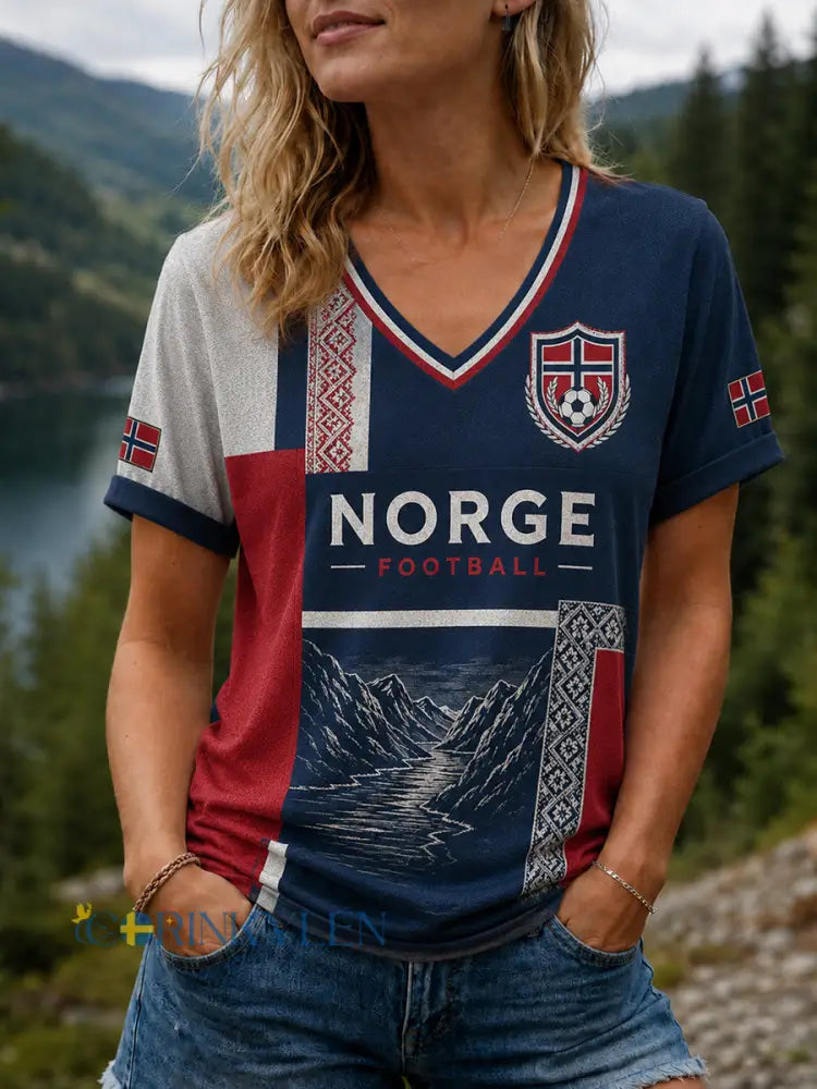 Dammens Heia Norge fotbollssupportergrafik T-shirt - som bild / S