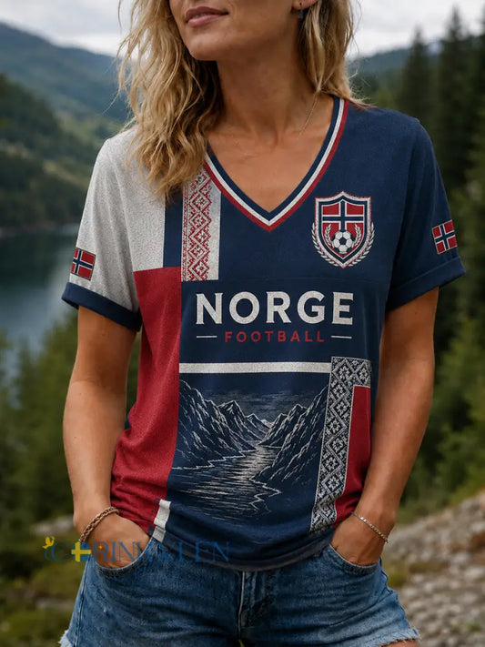 Dammens Heia Norge fotbollssupportergrafik T-shirt - som bild / S