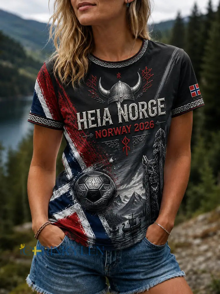 Dammens Heia Norge fotbollssupportergrafik T-shirt - som bild / S