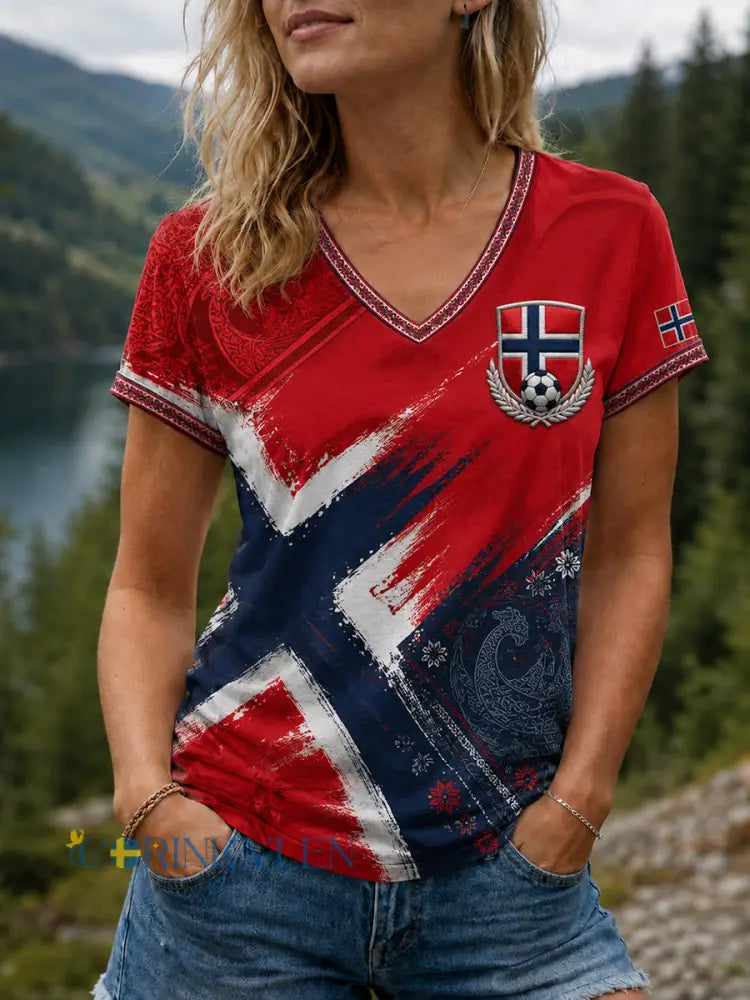 Dammens Heia Norge fotbollssupportergrafik T-shirt - som bild / S