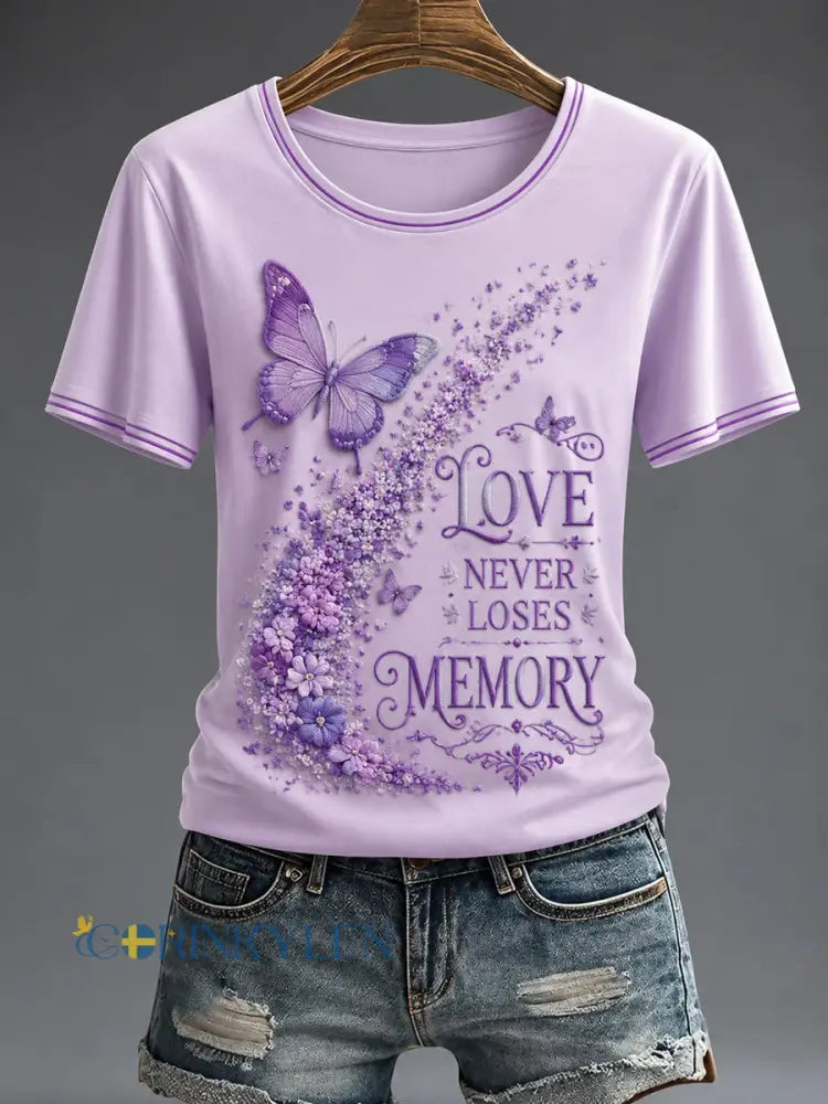 Dammens lila blomsterkonsttryckt t-shirt - lavendel / S