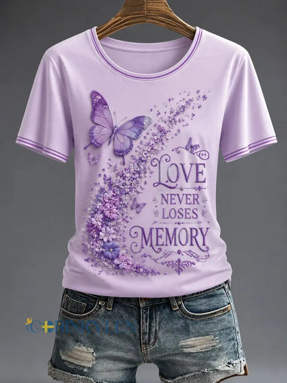 Dammens lila blomsterkonsttryckt t-shirt - lavendel / S