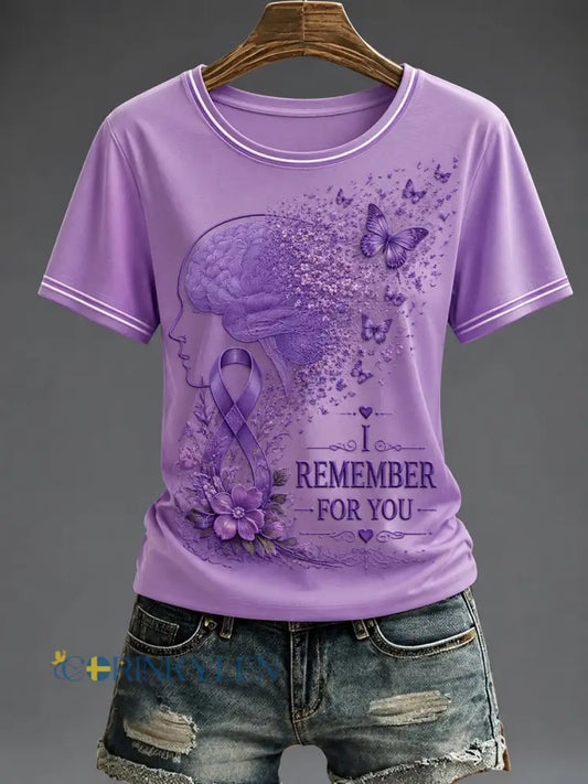 Dammens lila blomsterkonsttryckt t-shirt - som bild / S