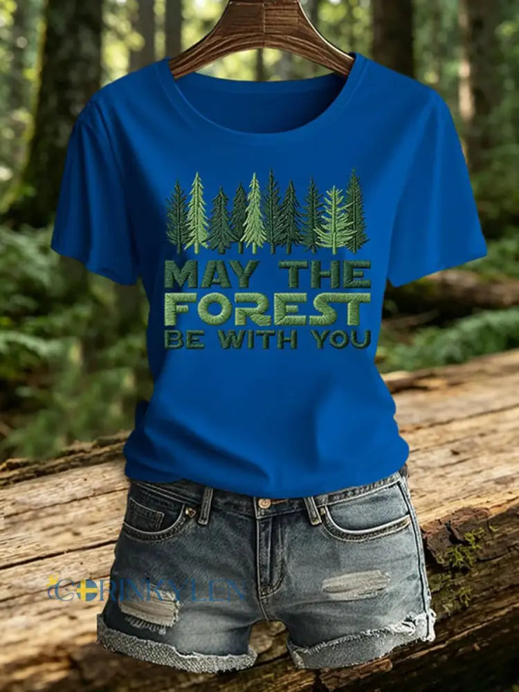 Dammens ’Må skogen vara med dig’-tryckt t-shirt - blå / S