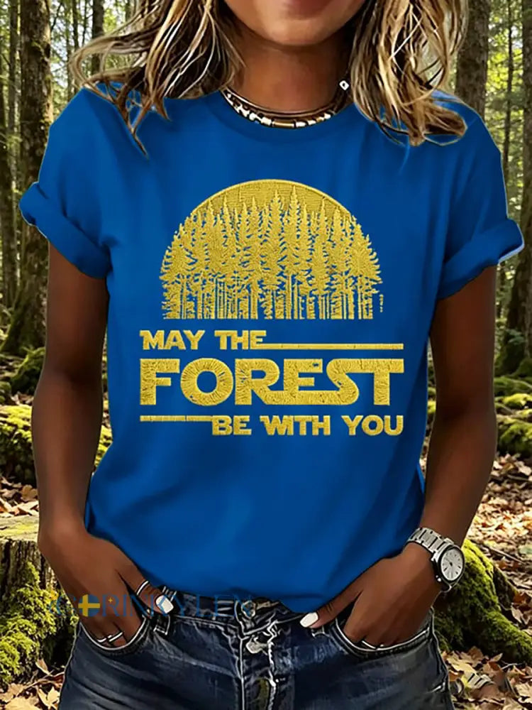 Dammens ’Må skogen vara med dig’-tryckt t-shirt - blå / S