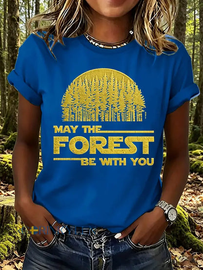 Dammens ’Må skogen vara med dig’-tryckt t-shirt - blå / S