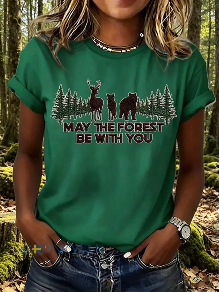 Dammens ’Må skogen vara med dig’-tryckt t-shirt - grön / S