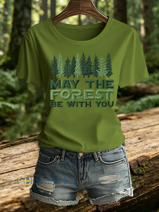 Dammens ’Må skogen vara med dig’-tryckt t-shirt - grön / S