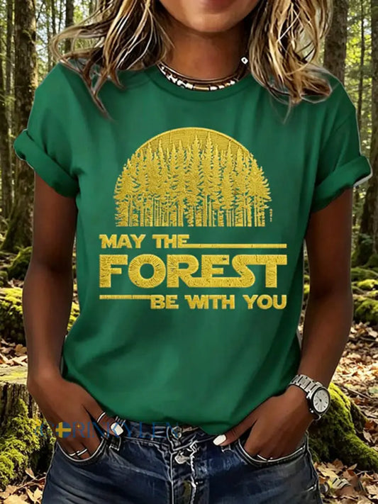 Dammens ’Må skogen vara med dig’-tryckt t-shirt - grön / S