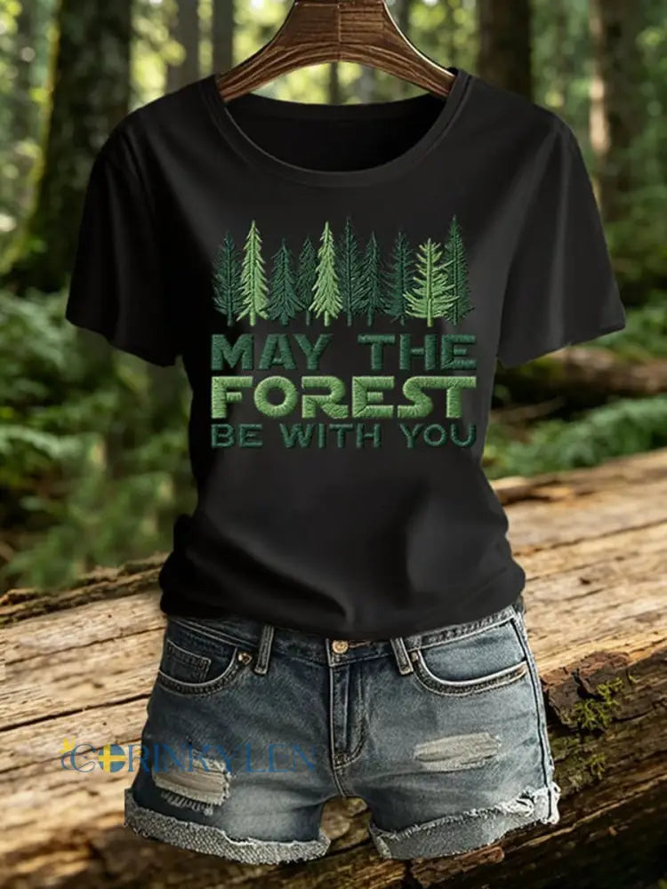 Dammens ’Må skogen vara med dig’-tryckt t-shirt - svart / S